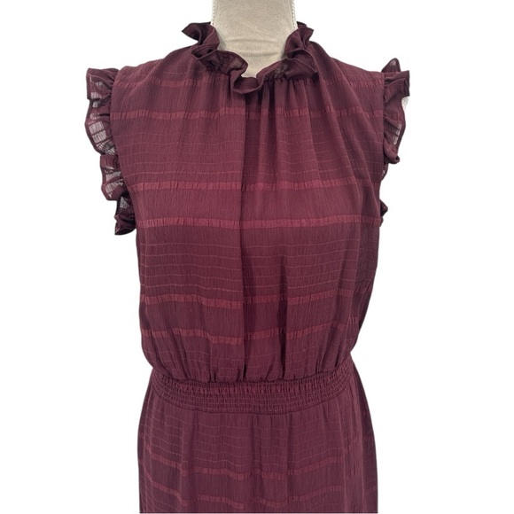Avec Les Filles Mock Neck Ruffle A-Line Cocktail Dress - Burgundy Wine - Size 6 - Picture 3 of 9